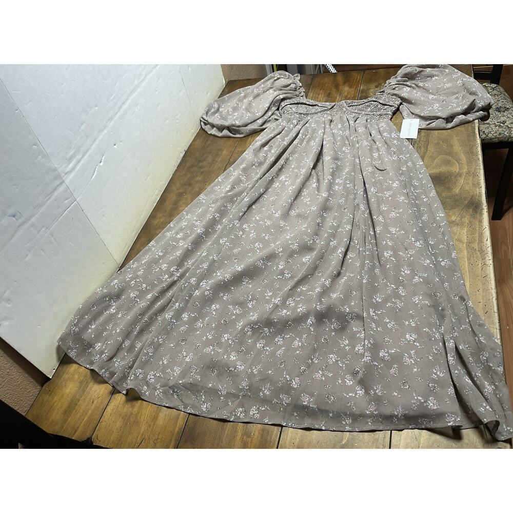 Worth Collective Harlow Maxi Dress Taupe Floral Bump Friendly XS Whimsical NWT